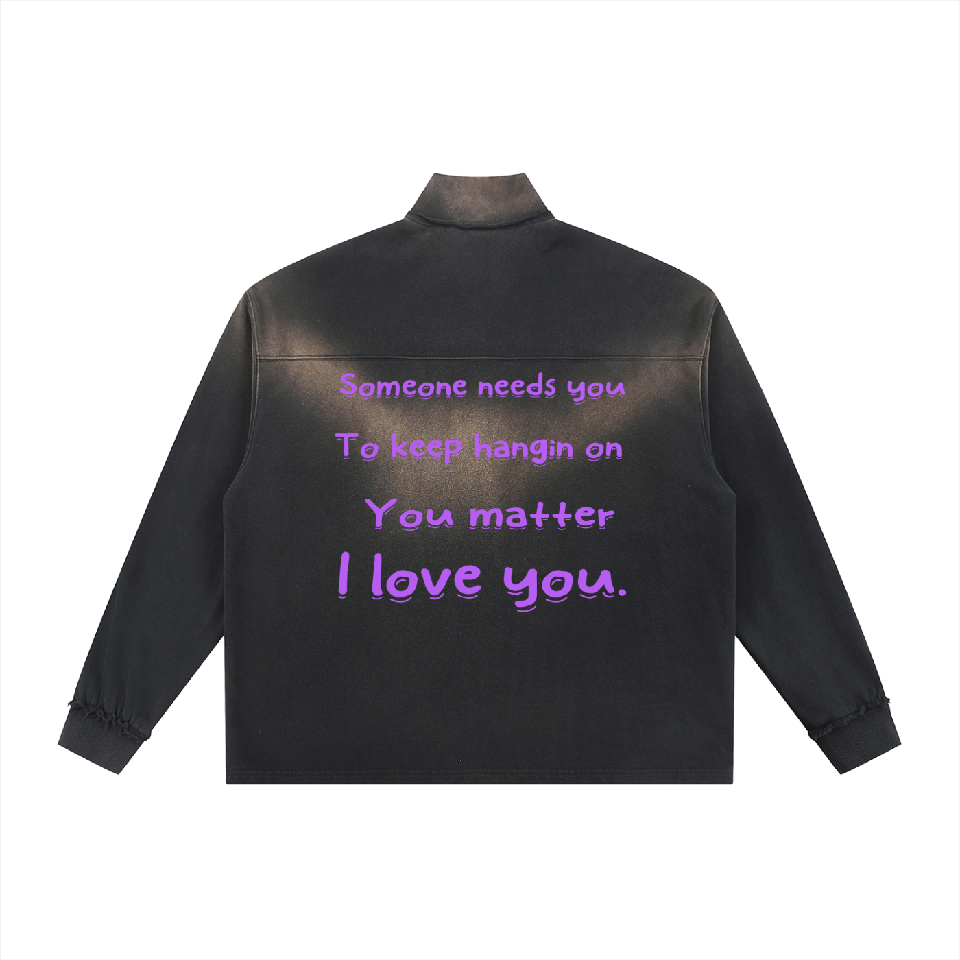 Sun Fade Raw Edge Quarter-Zip Sweatshirt