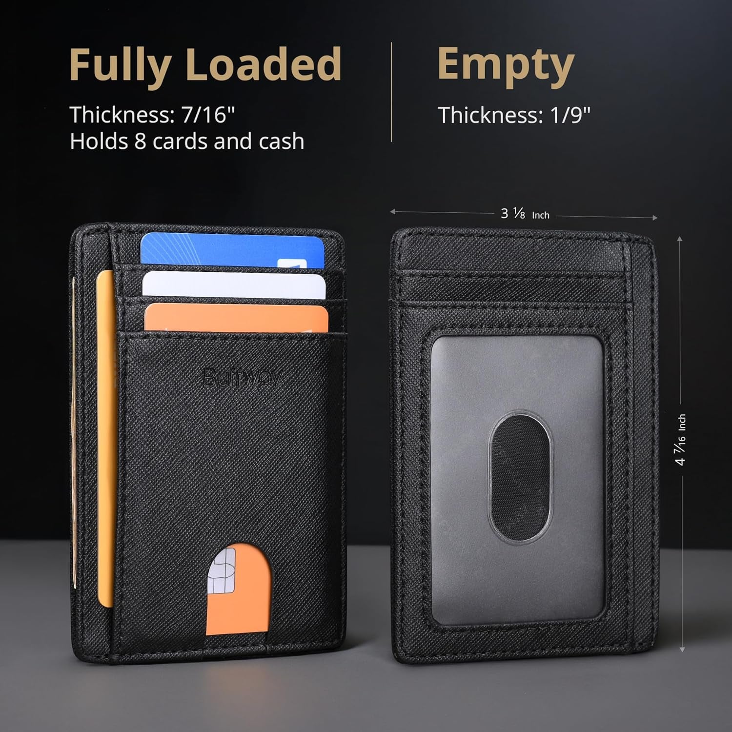 Slim Minimalist Front Pocket RFID Blocking Leather Wallets for Men and Women - Cross Black