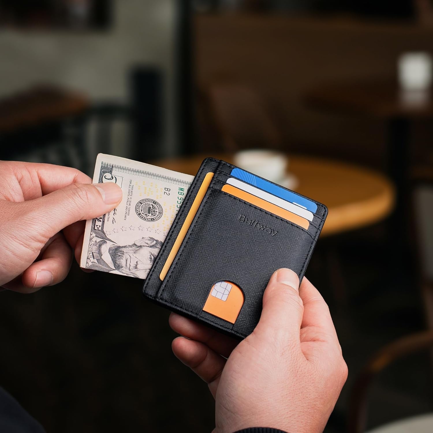 Slim Minimalist Front Pocket RFID Blocking Leather Wallets for Men and Women - Cross Black