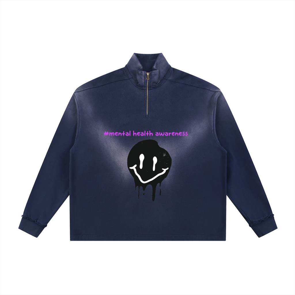 Sun Fade Raw Edge Quarter-Zip Sweatshirt