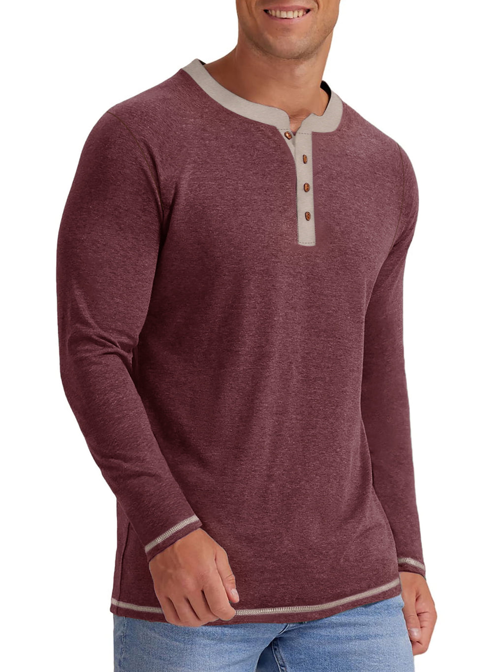 Crew Neck Henley Men Shirts Long Sleeve Shirts for Men Casual Color Block Tops